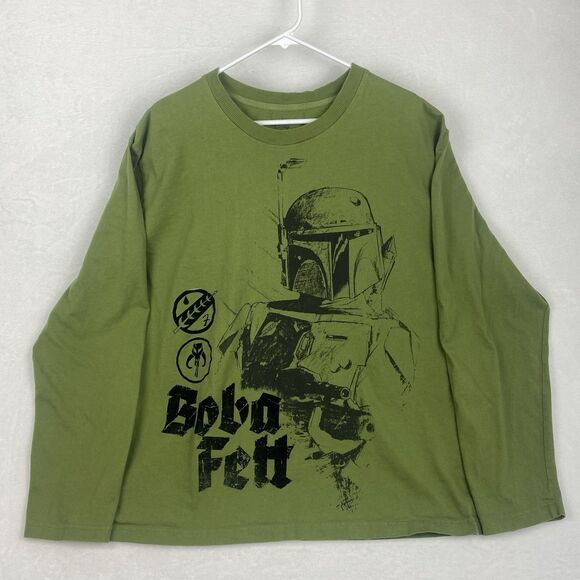 Disney Star Wars Boba Fett Long Sleeve Graphic Shirt Mens 2XL Green Crewneck - Picture 1 of 8